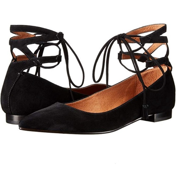 Frye Shoes - Frye Women Ballet Flat Black Sienna Ghillie Suede